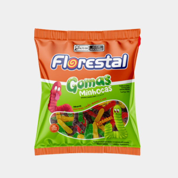 Bala de Goma Minhocas Azedinhas Florestal - 150g
