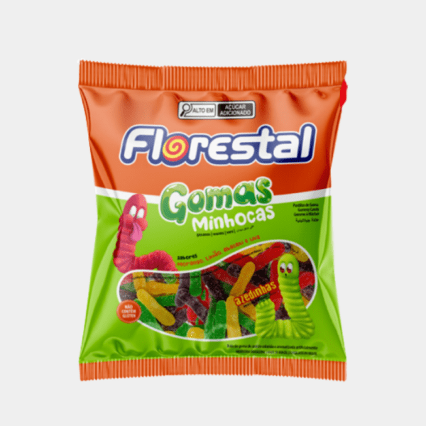 Bala de Goma Minhocas Azedinhas Florestal - 65g