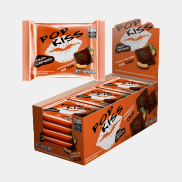 Barra de Chocolate Pop Kiss ao Leite c_ Castanha Florestal - 300g