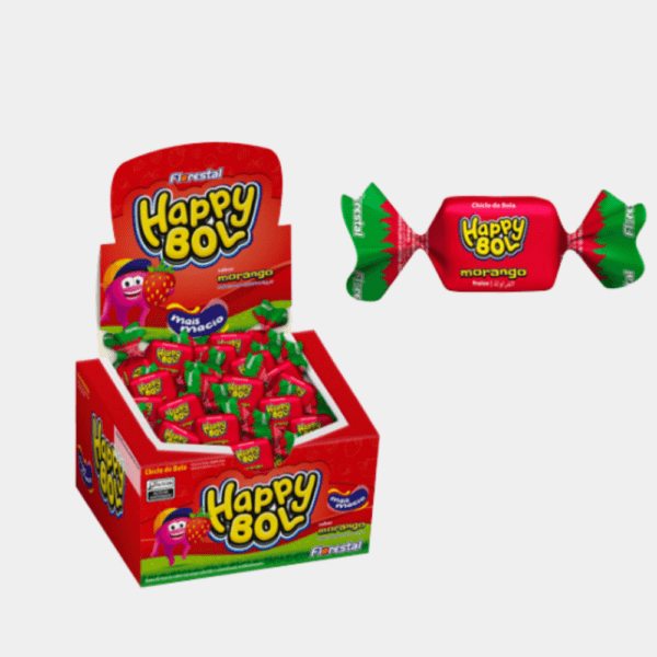 Chicle Happy Bol Morango Florestal - 140g