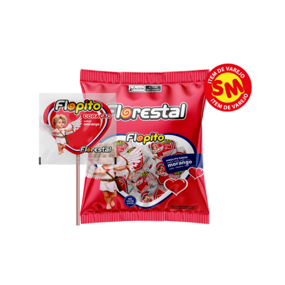 Pirulito Flopito Coração Vermelho Florestal - 500g