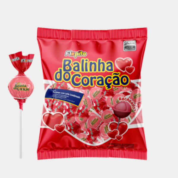 Pirulito Flopito Balinha do Coração Morango Florestal - 500g