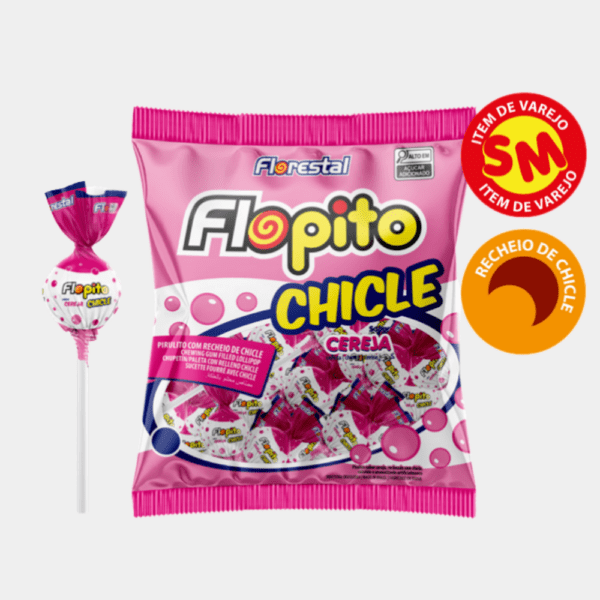Pirulito Flopito Chicle Cereja Florestal - 125g