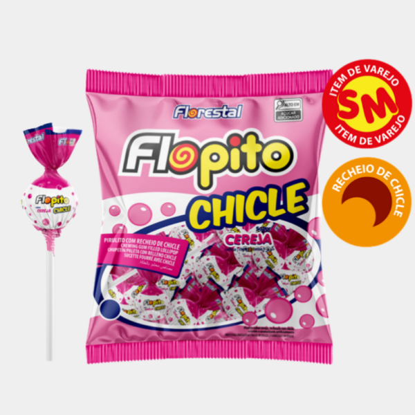 Pirulito Flopito Chicle Cereja Florestal - 500g