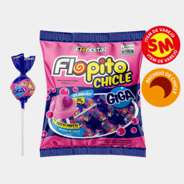 Pirulito Flopito Chicle Giga Tutti Frutti Florestal - 125g