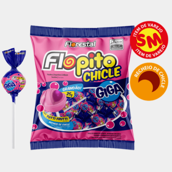 Pirulito Flopito Chicle Giga Tutti Futti Florestal - 600g