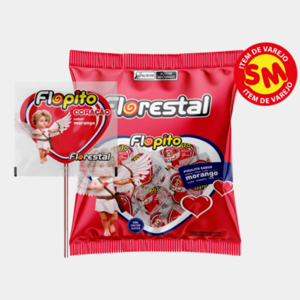 Pirulito Flopito Coração Vermelho Florestal - 120g