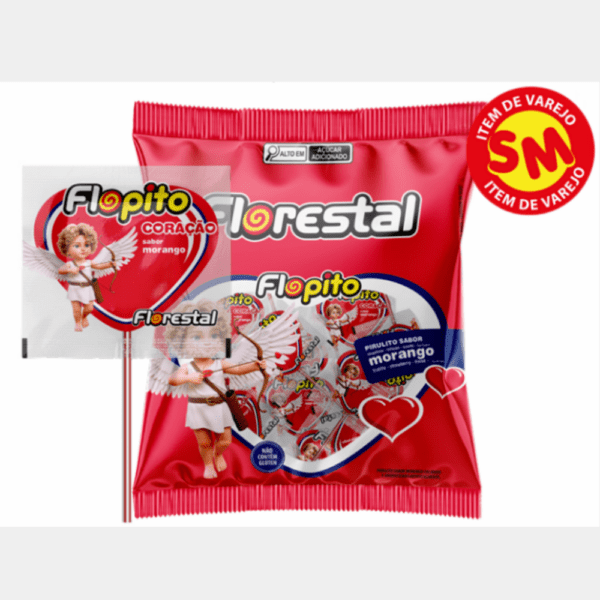 Pirulito Flopito Coração Vermelho Florestal - 500g