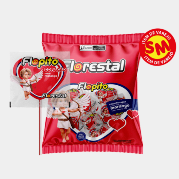 Pirulito Flopito Coração Vermelho Florestal - 50g